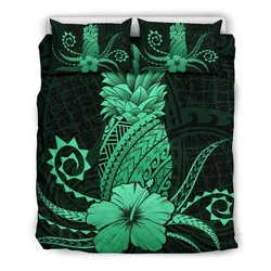 FamilyGater Bedding Set - Cover and Pillow Cases Hawaii Polynesian Pineapple Hibiscus - Zela Style Green - AH - J4