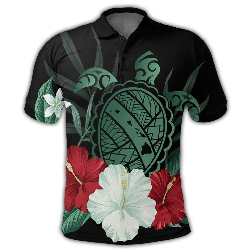 Hawaiian Map Turtle Hibiscus Polynesian Polo Shirt - AH