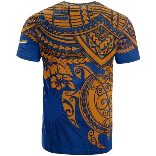 Marshall Islands Polynesian T shirt - Marshall Islands Flag Blue Turtle Hibiscus