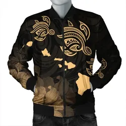 Alohawaii Jacket - Hawaii Turtle Hibiscus Map Polynesian Bomber Jacket Gold - AH - JR
