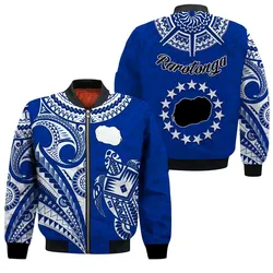 Rarotonga Cook Islands Bomber Jacket Turtle and Map Style Blue LT13