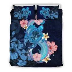 FamilyGater Bedding Set - Cover and Pillow Cases Kanaka Maoli (Hawaiian) - Blue Turtle Hibiscus A024