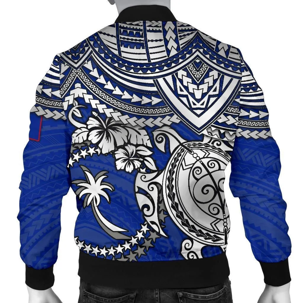 Chuuk Polynesian Bomber Jacket (Men) - White Turtle (Blue)