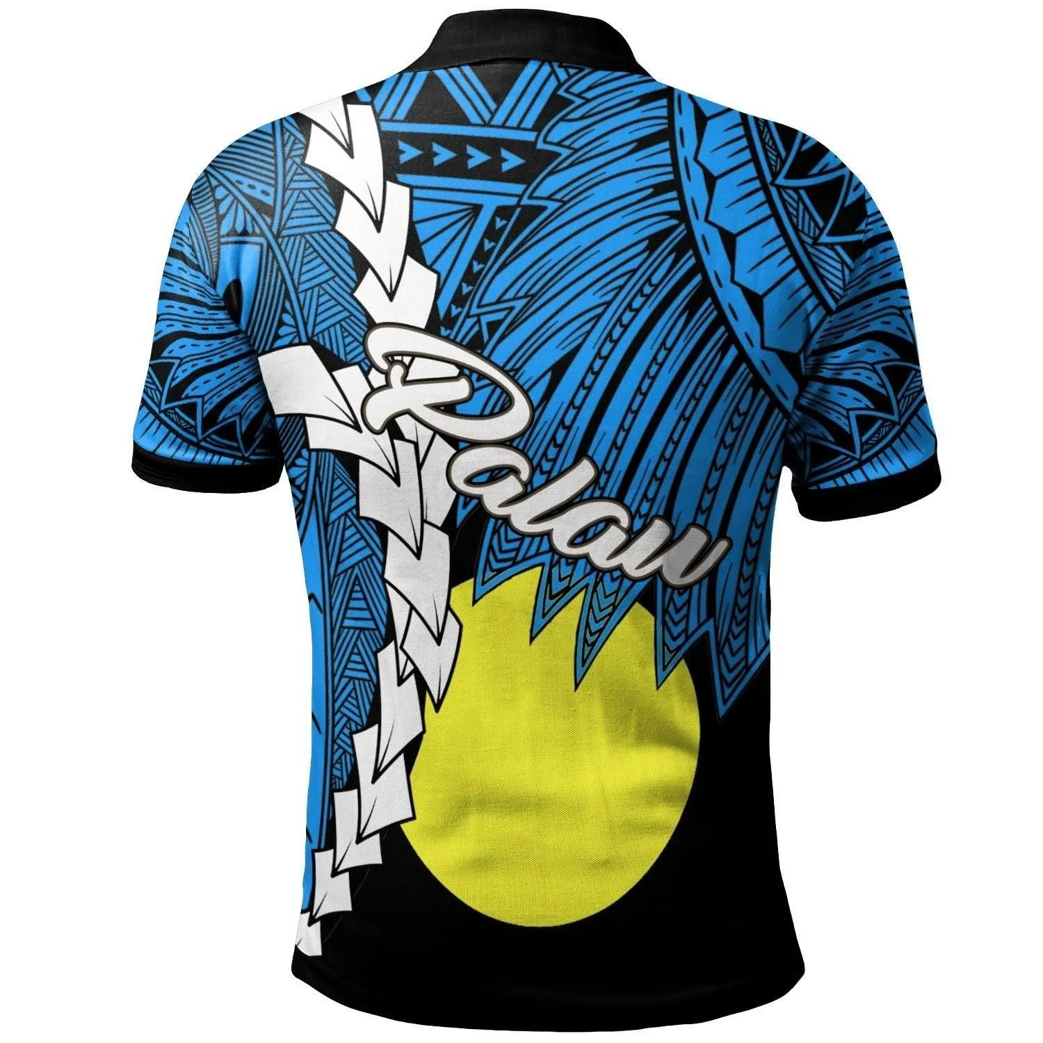 Palau Polynesian Polo Shirt - Tribal Wave Tattoo Blue Flag Style