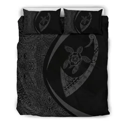 FamilyGater Home Set - Hawaiian Turtle Fish Hook Hibiscus Polynesian Bedding Set - Circle Style Grey - AH - J5