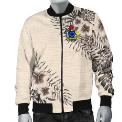 Cook Islands Mens Bomber Jacket - The Beige Hibiscus