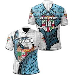 (Custom Personalised) Fiji Tapa Rugby Polo Shirt Armor Style - White