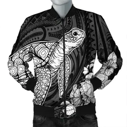 Hawaiian Hibiscus Memory Turtle Polynesian Bomber Jacket White