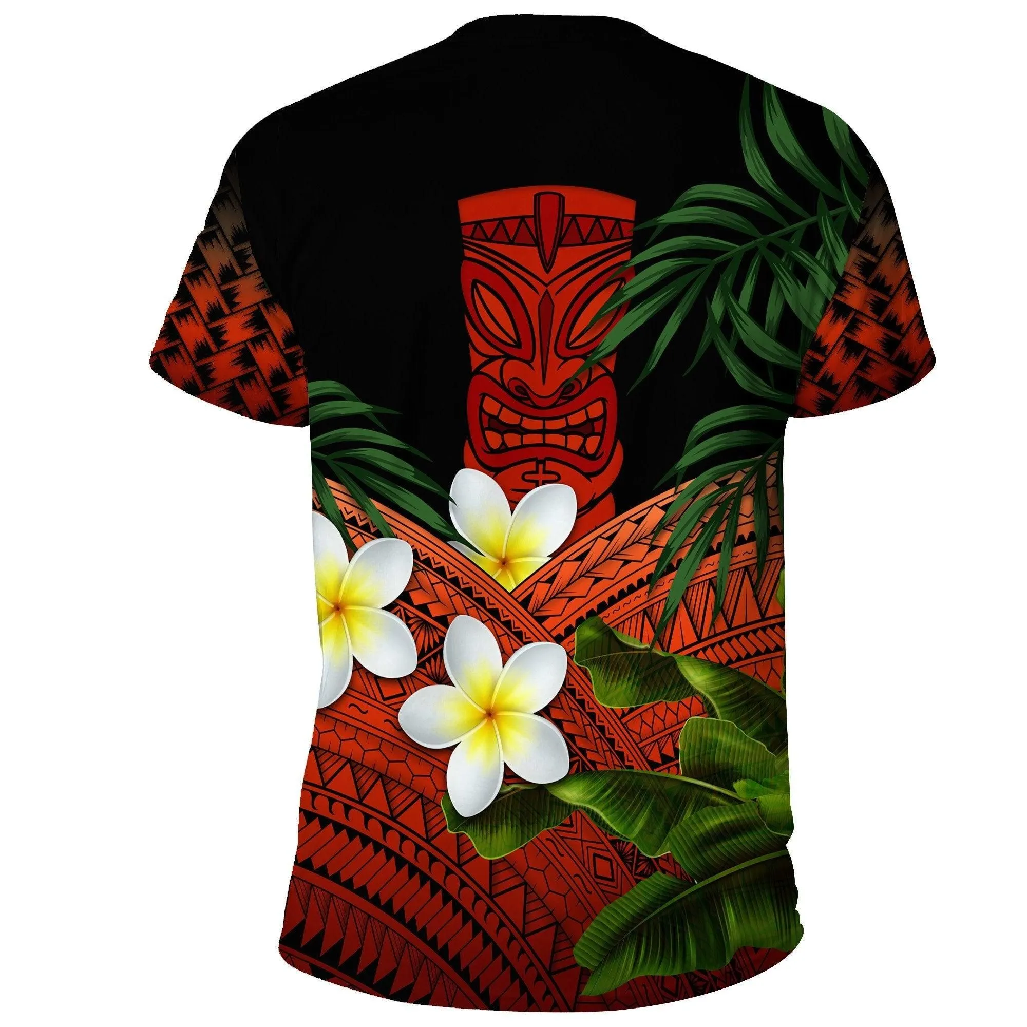 Hawaii T Shirts Polynesian Tiki Plumeria Banana Leaves Red