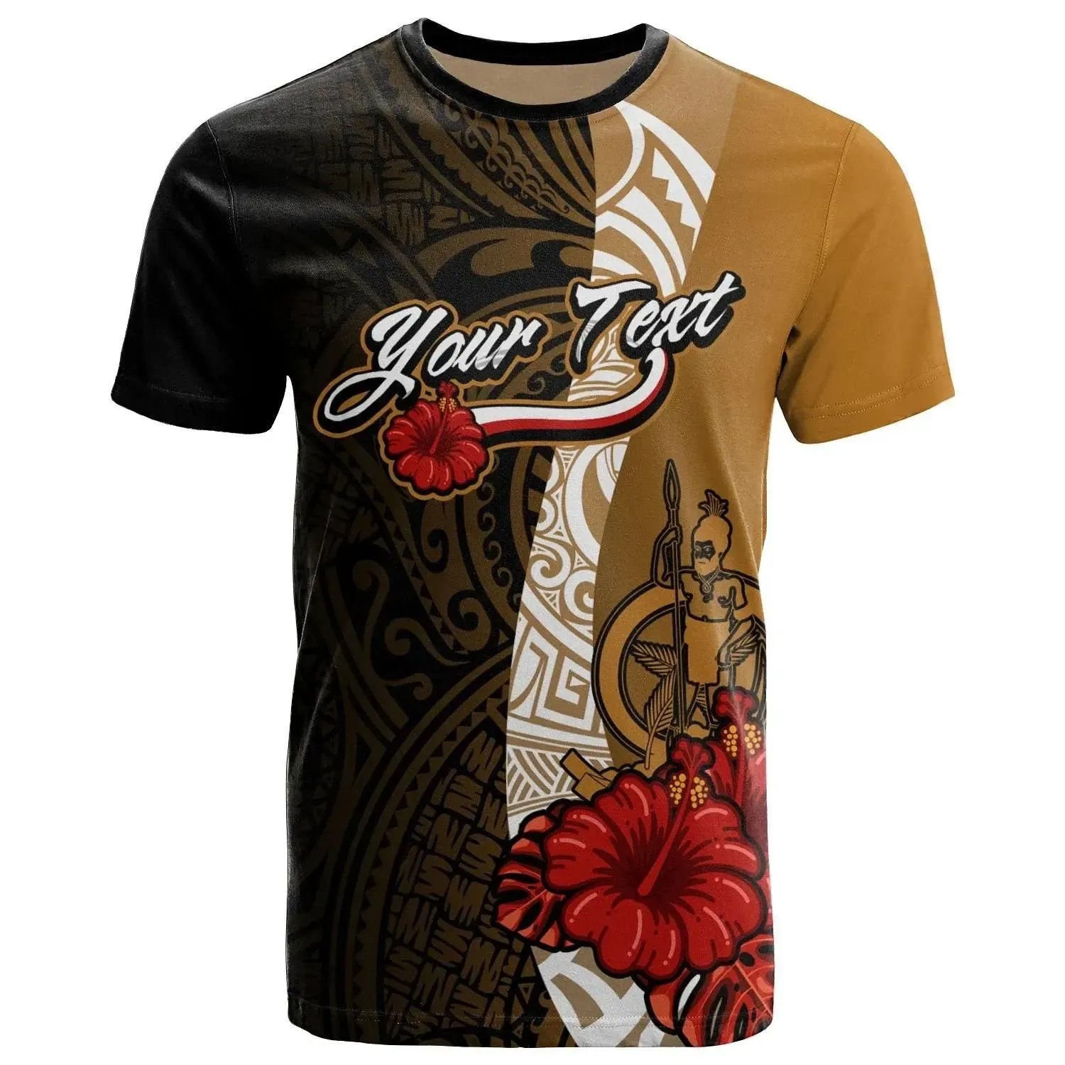 Vanuatu Polynesian Custom Personalised T-Shirt - Coat Of Arms With Hibiscus Gold - BN12