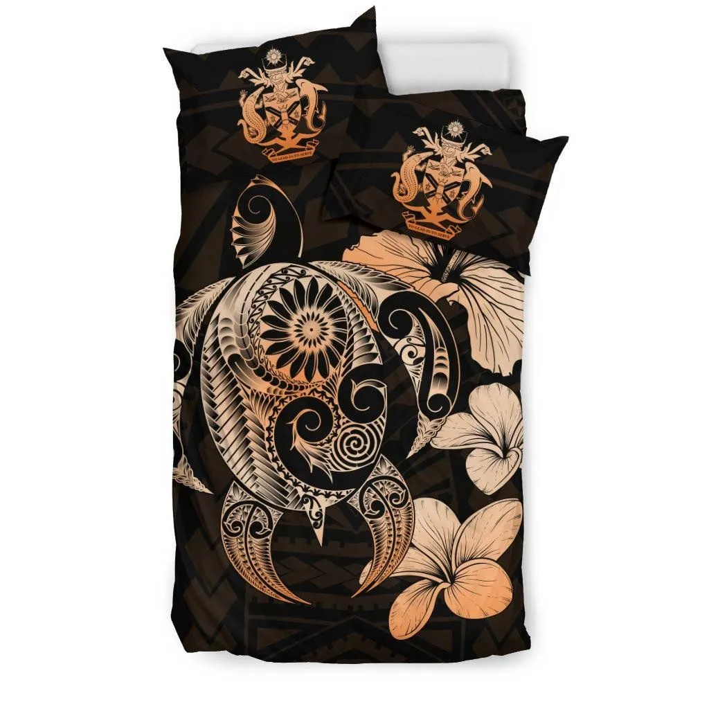 FamilyGater Bedding Set - Cover and Pillow Cases Solomon Islands Hibiscus Plumeria Mix Polynesian Orange Turtle - J1