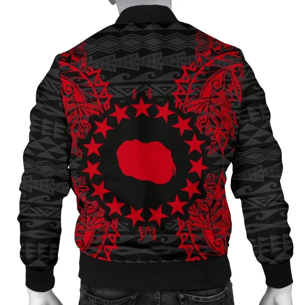 Cook Islands Polynesian Mens Bomber Jacket Map Red