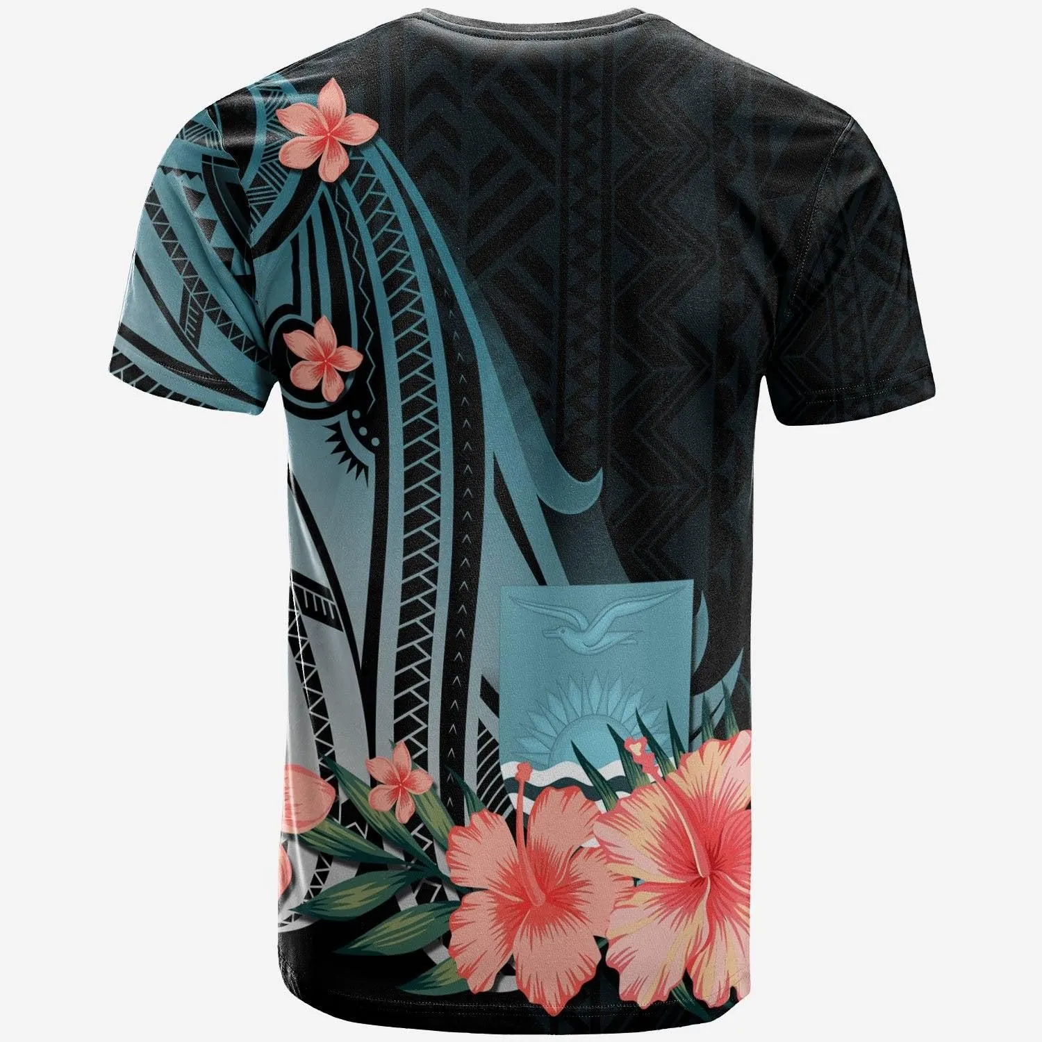Kiribati Personalised Custom T-Shirt - Turquoise Polynesian Hibiscus Pattern Style