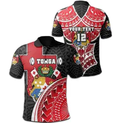 (Custom Personalised) Tonga Rugby Polo Shirt Polynesian Armor Style - Black