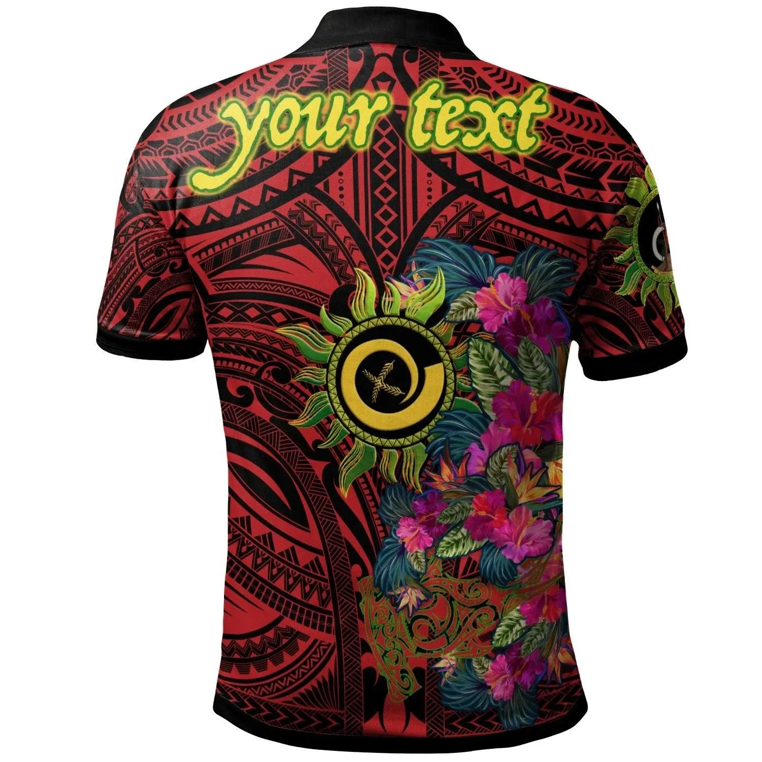 Alohawaii Shirt - Polo Shirt (Custom)Polynesian - Vanuatu Symbols With Hibiscus Ver03- BN17