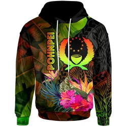 Pohnpei Polynesian Hoodie - Hibiscus and Banana Leaves