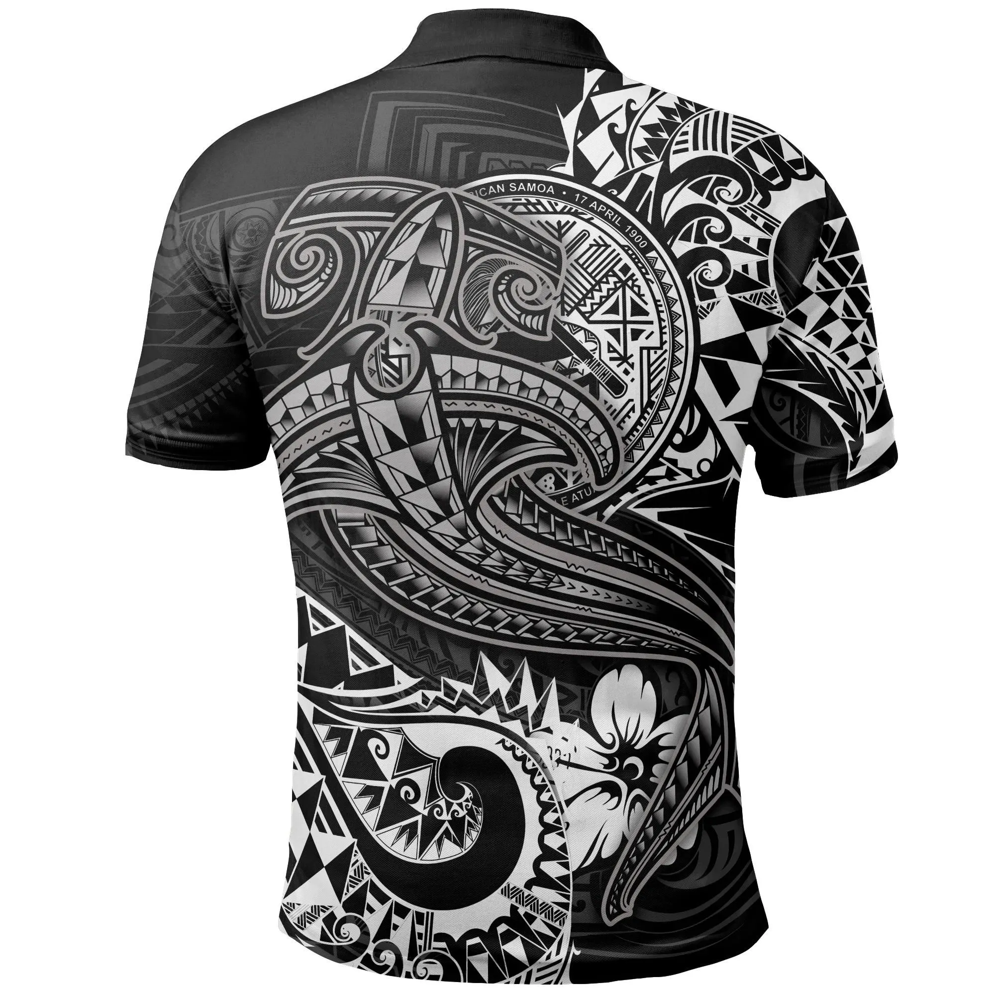 Alohawaii Shirt - Polo Shirt American Samoa - White Shark Polynesian Tattoo - BN18
