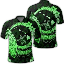 Hawaii Turtle Hibiscus Map Polynesian Polo Shirt Green