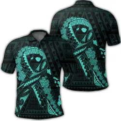 Alohawaii Shirt - Hawaiian Map Heart Ribbon Cancer Hibiscus Turquoise Polynesian Polo Shirt - AH - J4R