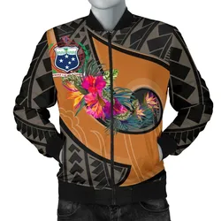 Samoa Mens Bomber Jacket - Polynesian Hook and Hibiscus Nude