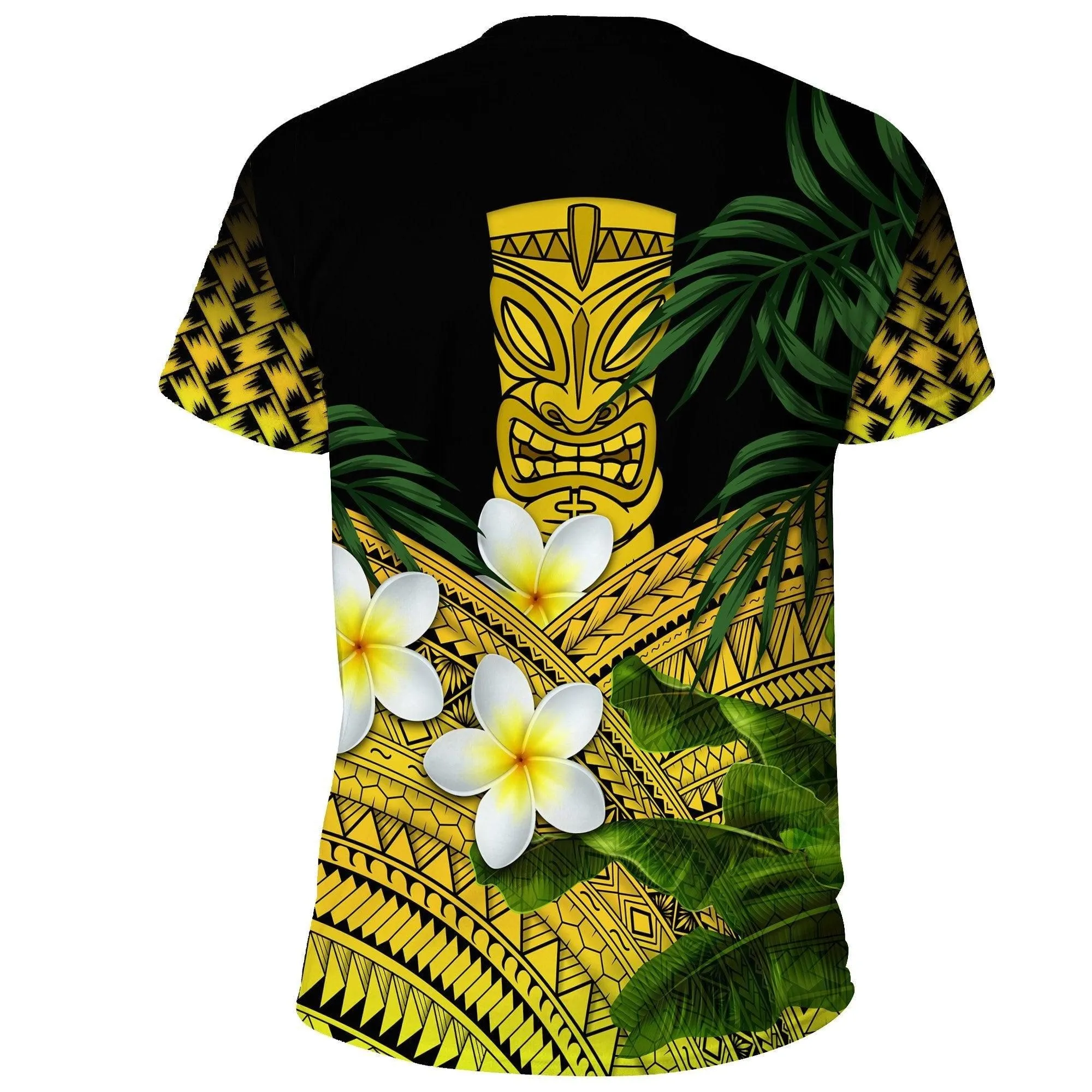 Hawaii T Shirts Polynesian Tiki Plumeria Banana Leaves Yellow