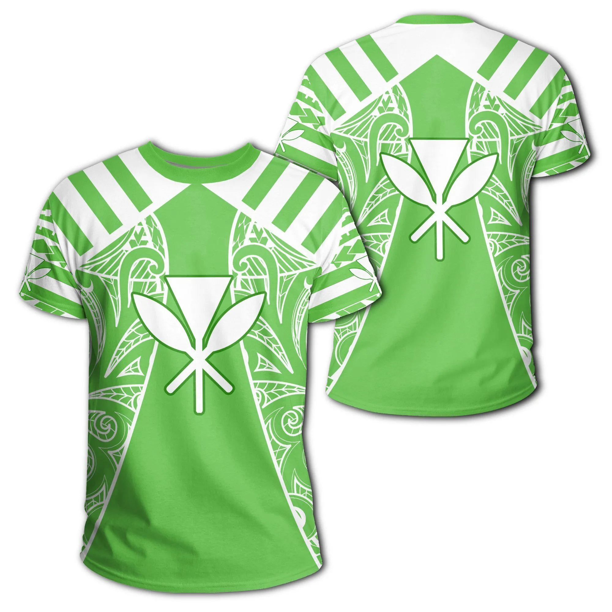 Hawaii Kanaka Football Polynesian T Shirt Green & White Victor Style Ah J3 Hawaiian Shorts Beach Short Sleeve