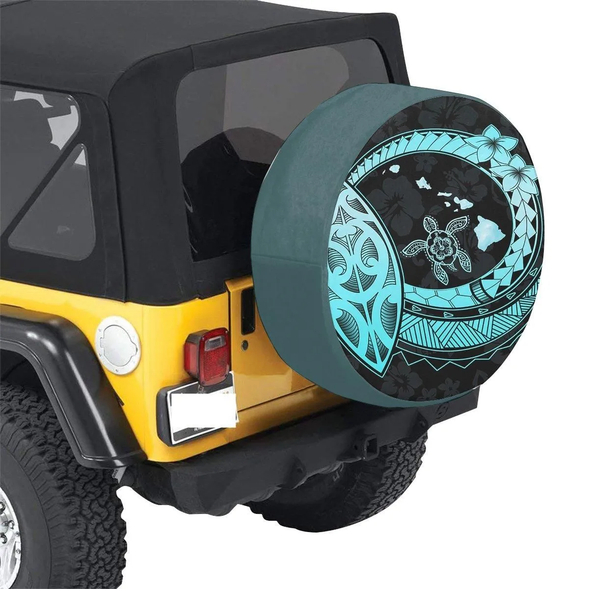 Hawaii Turtle Hibiscus Map Polynesian Turquoise Spare Tire Cover AH