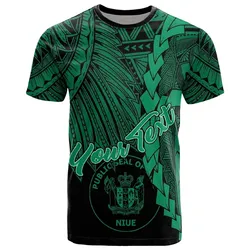 Niue Polynesian Custom Personalised T shirt - Tribal Wave Tattoo Green