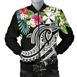 Wallis and Futuna Polynesian Mens Bomber Jacket - Summer Plumeria Black