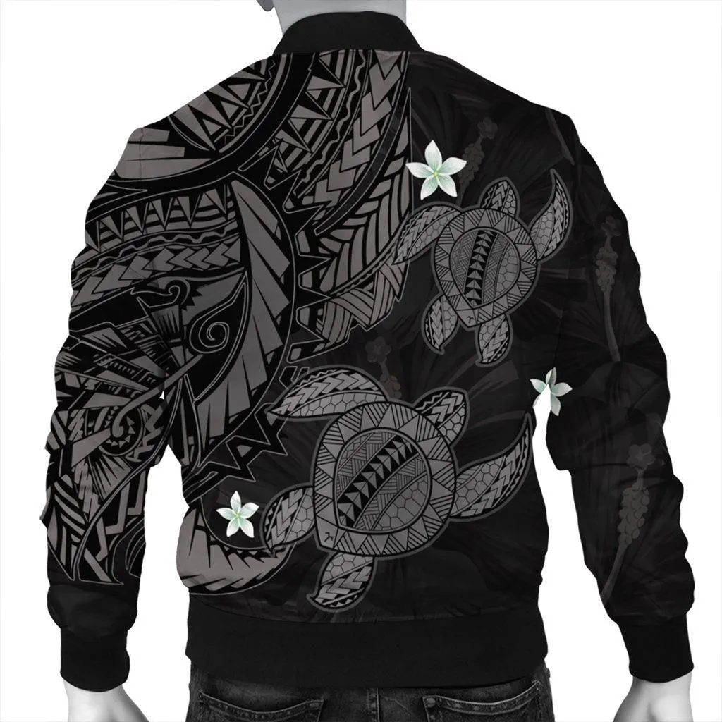 Hawaii Polynesian Turtle Hibiscus Bomber Jacket - Gray