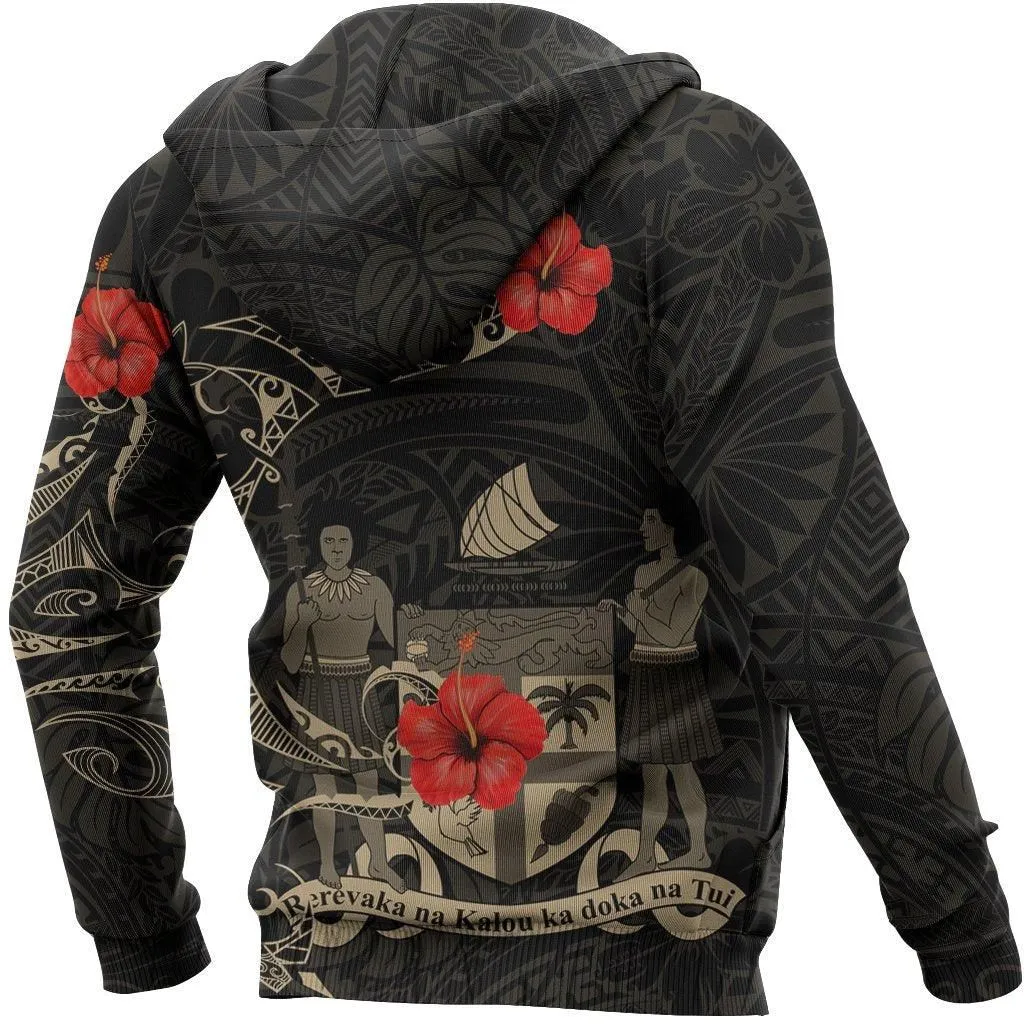 Fiji Hoodie Hibiscus Tattoo Style