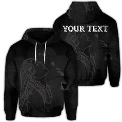 (Personalised) Hawaiian Map Heart Hula Girl Hibiscus Gray Polynesian Hoodie - AH