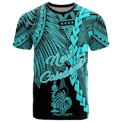 New Caledonia Polynesian T shirt - Tribal Wave Tattoo Neon Blue