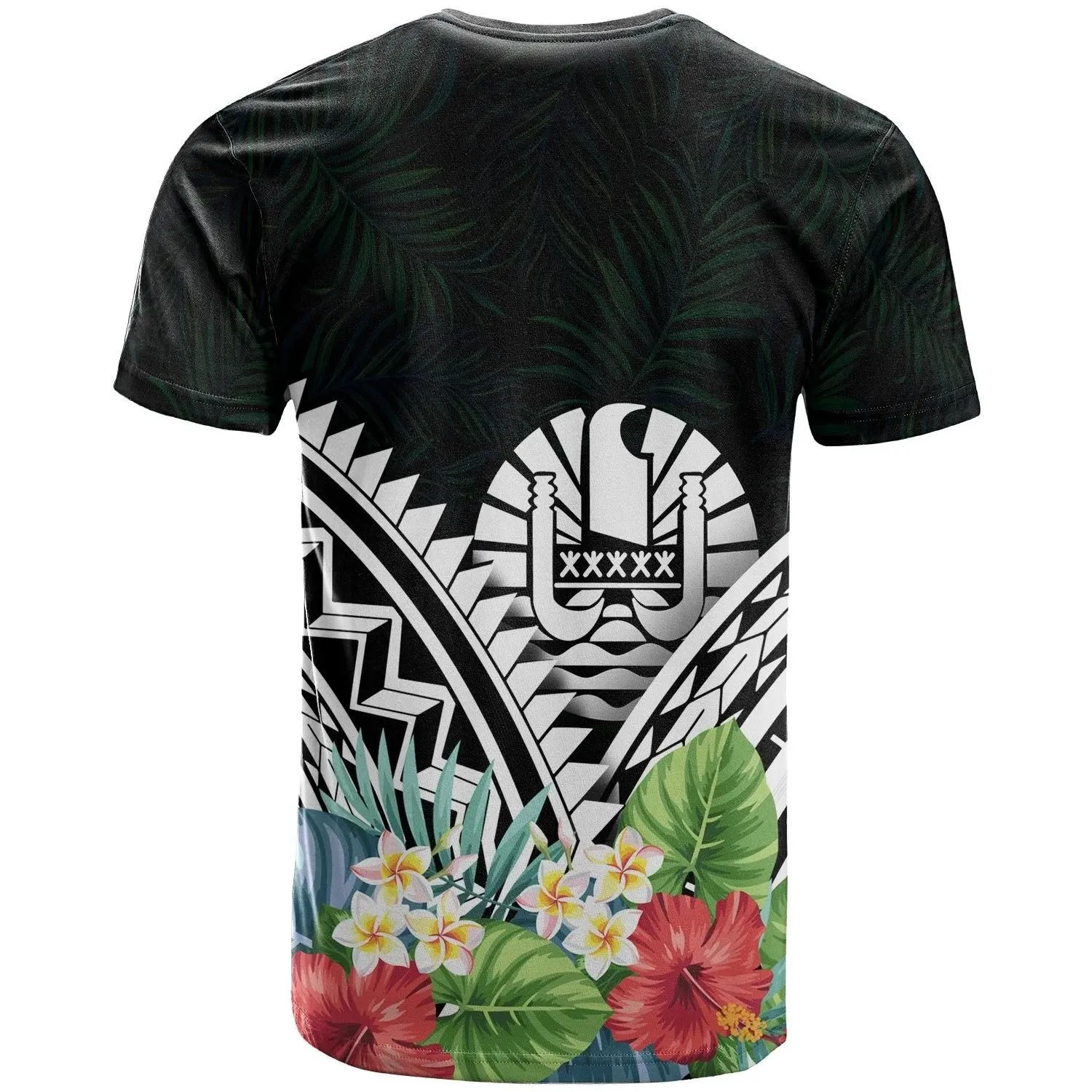 Samoa Polynesian T-Shirts - Samoa Coat of Arms & Polynesian Tropical Flowers White - BN22