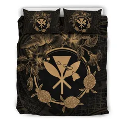 FamilyGater Home Set - Hawaii Kanaka Turtle Hibiscus Polynesian Bedding Set - Anthea Style Gold - AH - J4