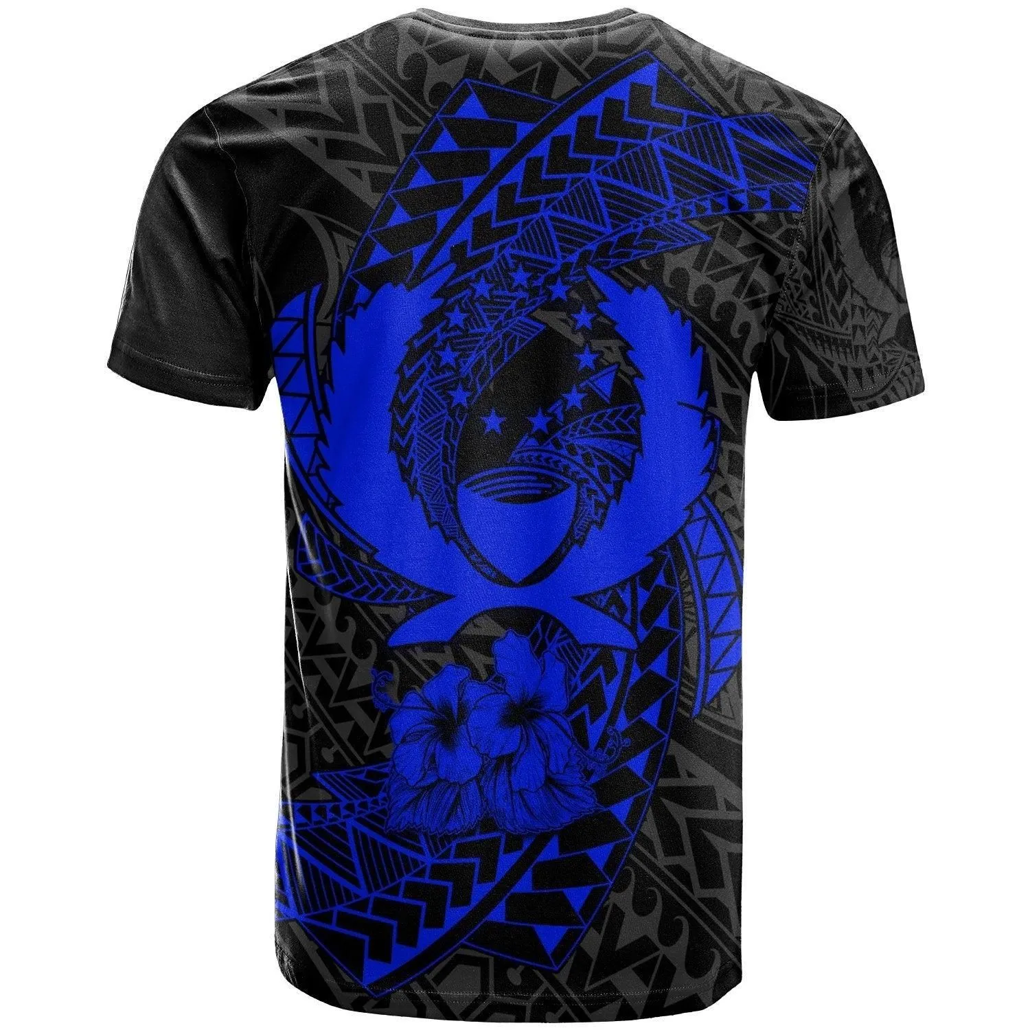 Pohnpei Micronesian T Shirt Blue - Spiral Pattern Hibiscus