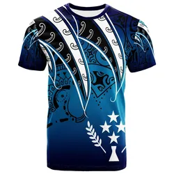 Kosrae T Shirt - Tropical Leaf Blue Gradient Style