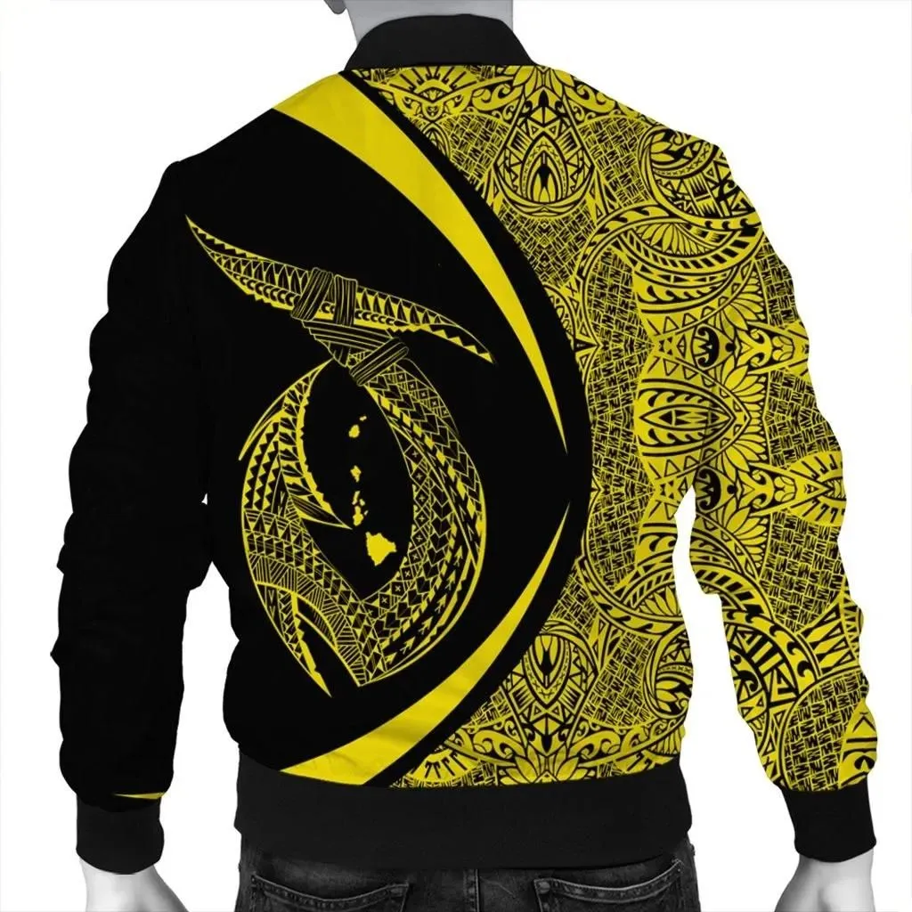 Alohawaii Jacket - Hawaii Fish Hook Polynesian Bomber Jacket - Circle Style Yellow - AH - J4R