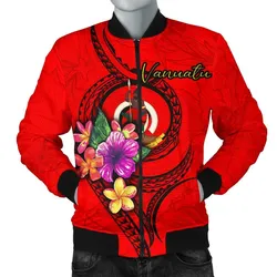Vanuatu Polynesian Mens Bomber Jacket - Floral With Seal Red