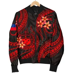 Samoa Polynesian Bomber Jacket - Red Plumeria
