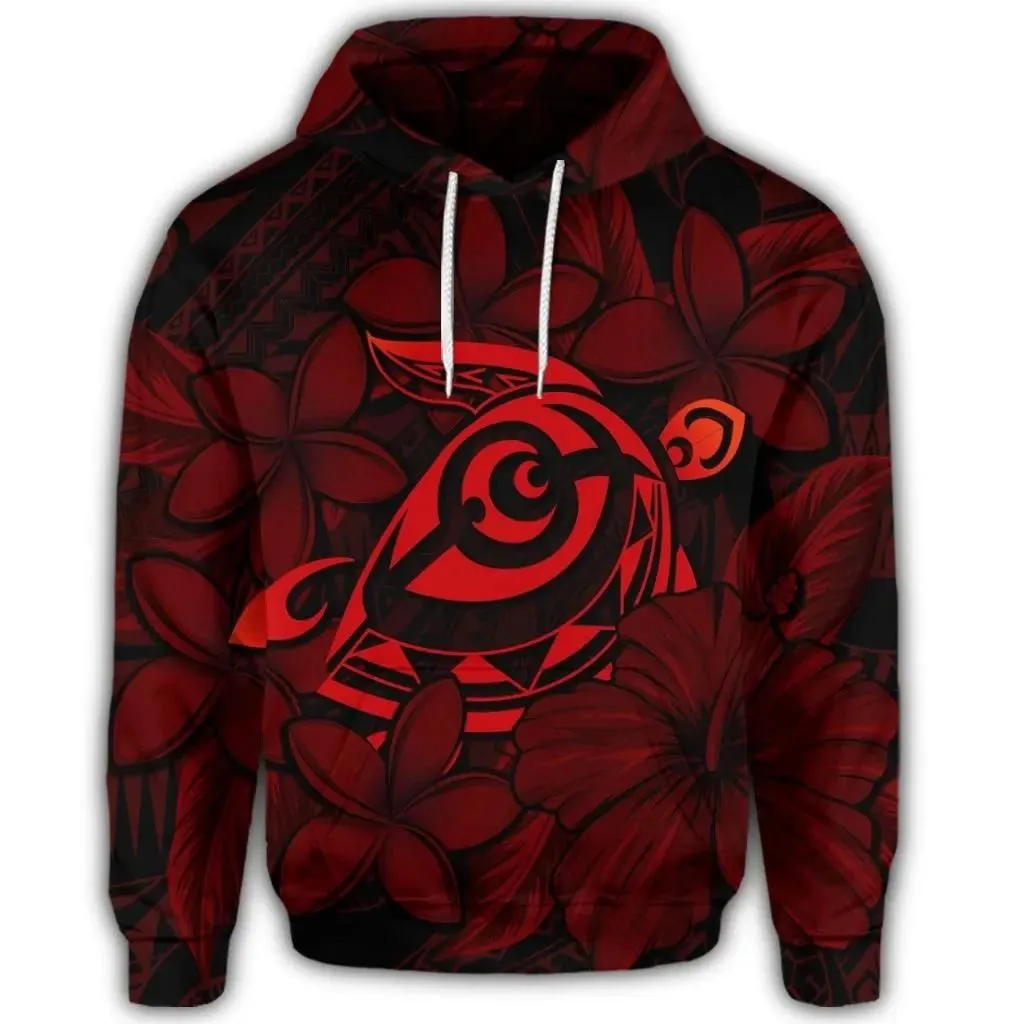 Alohawaii Hoodie - Hawaiian Turtle Hibiscus Plumeria Kanaka Polynesian Hoodie Red - Soft Style - AH - J4R