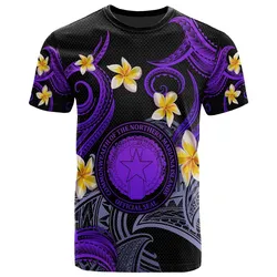 CMNI T-shirt - Custom Personalised Polynesian Waves with Plumeria Flowers (Purple)
