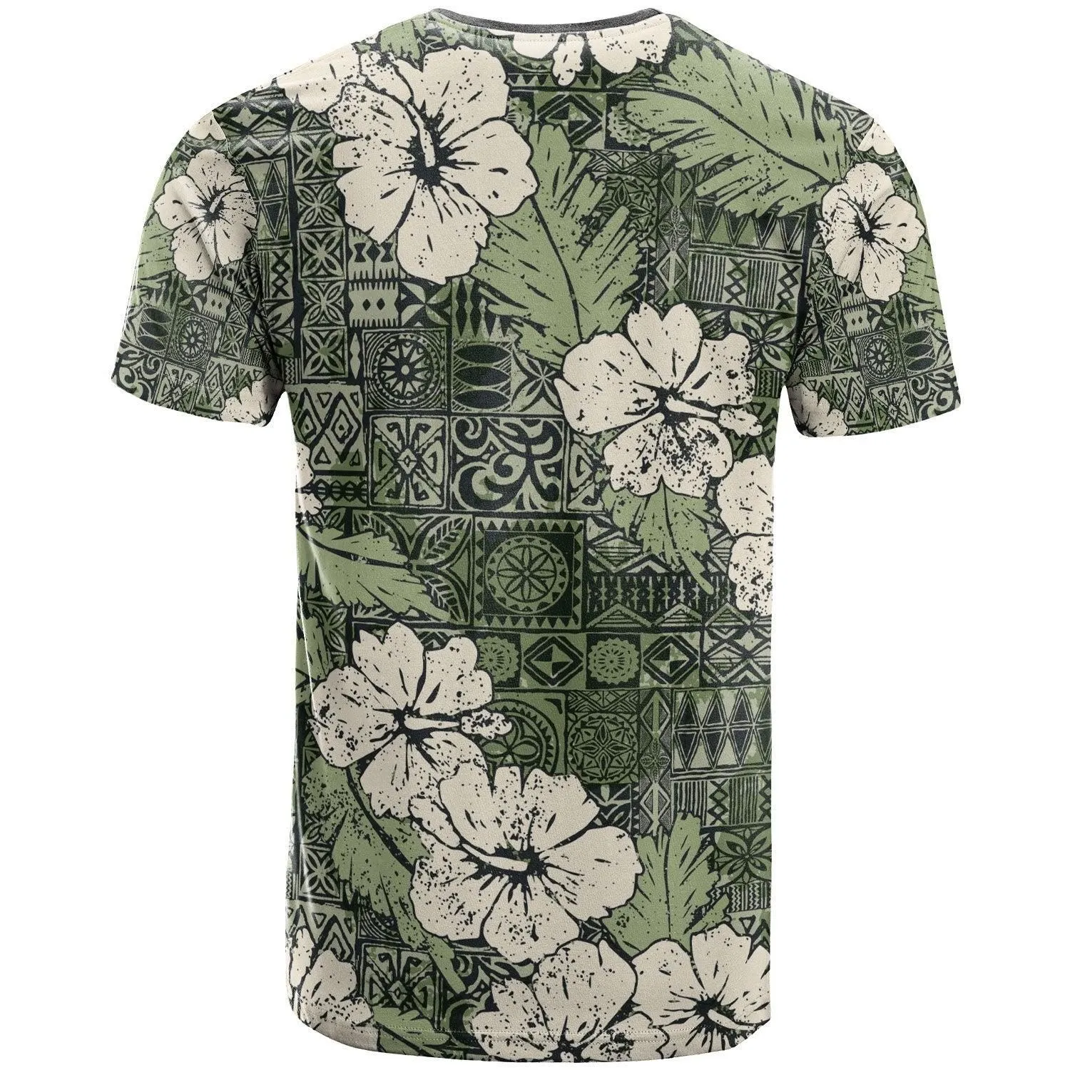 Polynesian Shirt - Abstract Hibiscus Flowers With Tribal Background Green Color