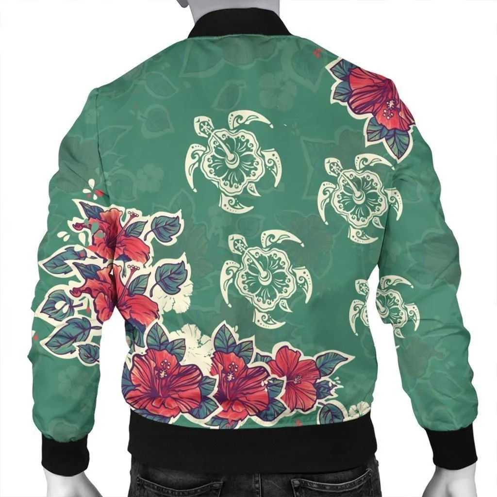 Hawaiian Turtle and Colorful Hibiscus Polynesian Bomber Jacket