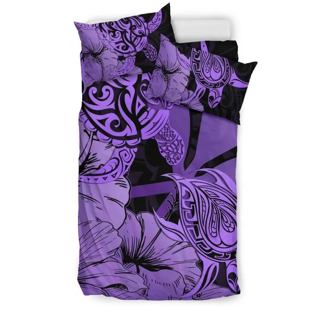 FamilyGater Home Set - Hawaii Turtle Bedding Set Polynesian Hibiscus Art Ver 2.0 Violet AH J1