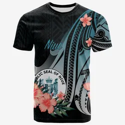 Niue T-Shirt - Turquoise Polynesian Hibiscus Pattern Style