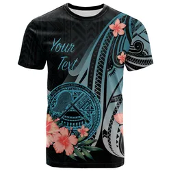 American Samoa Personalised Custom T shirt - Turquoise Polynesian Hibiscus Pattern Style