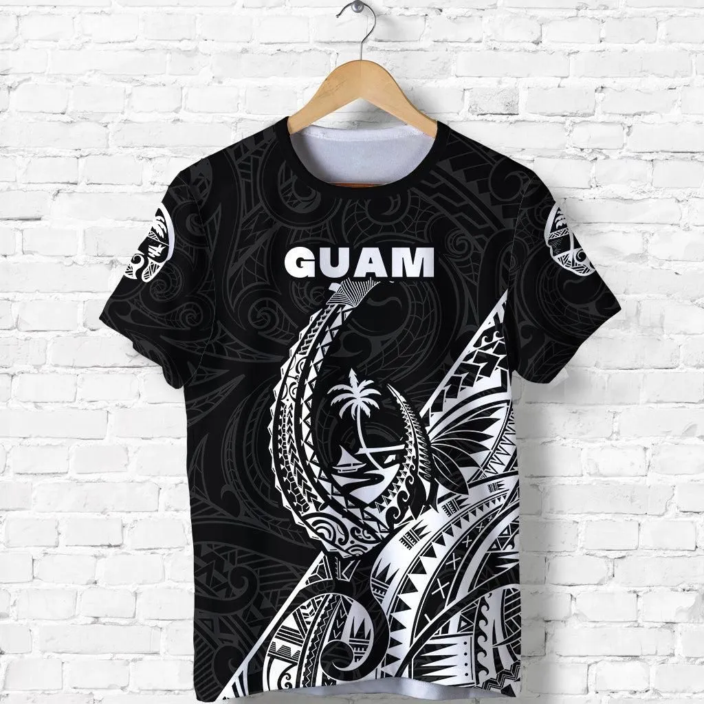 (Custom Personalised) Guam Rugby T-Shirt Polynesian Patterns Style - Black LT16