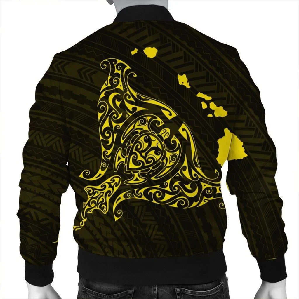 Hawaiian Map Manta Ray Yellow Polynesian Bomber Jacket - AH