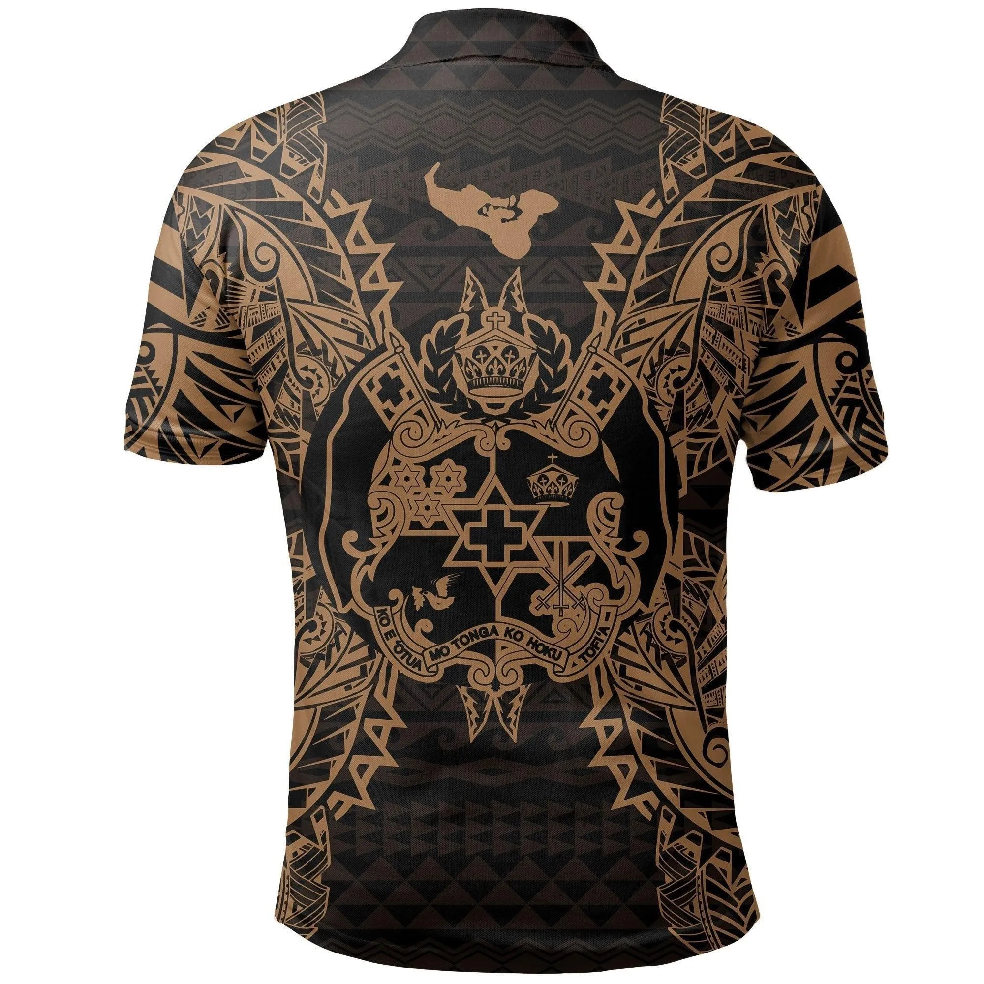 Tonga Polo Shirt - Tonga Coat Of Arms Map Polynesian Tattoo Gold